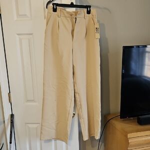 Beige High-Waisted Trousers With Wide Legs